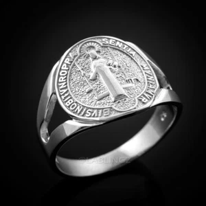 925 Sterling Silver Saint Benedict Medallion Ring - Picture 1 of 4