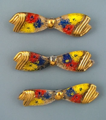 COLORFUL CZECH GLASS BUTTON - SET OF 3 - BOW SHAPED - Image 1 of 4