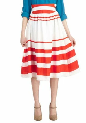 NWT Modcloth "Fruit Pie Purveyor Skirt", Red White Stripe, Midi Skirt, M, $69.99 - Image 1 of 4
