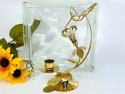 Candelabro de cristal austriaco flor colibrí chapado en oro de 24 k escultura de 8" Foto 1 de 4