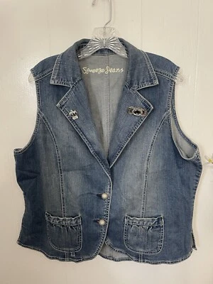 Squeeze Jeans 18 Denim Vest Rhinestone Pins EUC - Image 1 of 4
