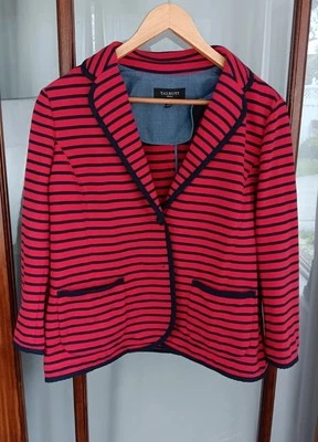 Blazer Talbots Tejido Náutico Mujer XL Pequeño Rojo Azul Marino Rayas Botones Ancla Foto 1 de 4