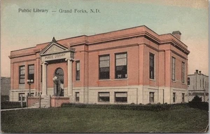 GRAND FORKS, Dakota del Norte Postal "Biblioteca Pública" Vista Edificio / 1909 Cancelar - Imagen 1 de 2