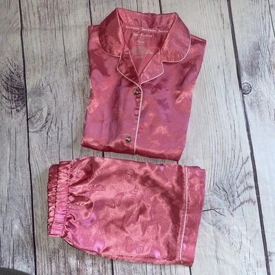 Juicy Couture Girls Pink Satin Logo 2 Piece Pajama Set 10/12 Butterfly Shorts - Image 1 of 4