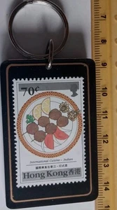 Vintage Keyring Plastic Clear Window Postage Stamp Hong Kong 1990 Philatetic - Picture 1 of 5