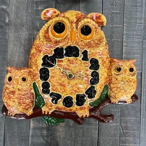 Vintage 70's Kitschy Owl Family Clock, Ceramic Wall Clock ARNEL'S WORKS - Picture 1 of 6