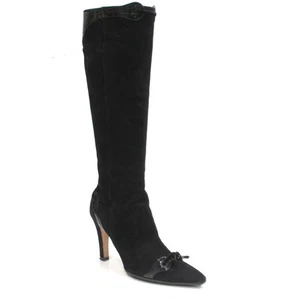 Womens Alexandra Neel Bow Zip Knee Boots 37 / 6.5 Black Suede High Heels Shoes - Picture 1 of 4