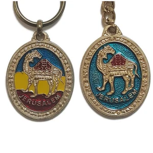 Lot of 2 Jerusalem Souvenir Camel Key Chain Ring Fob Metal Enamel Holy Land Gift - Picture 1 of 11