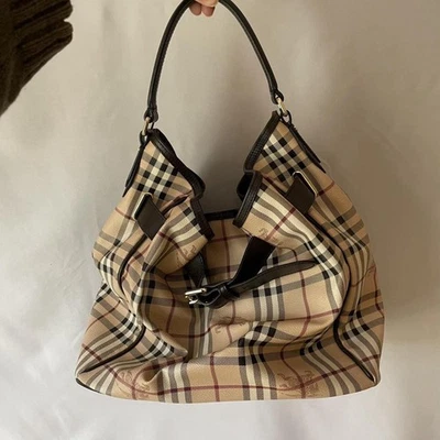 BURBERRY Haymarket Check Canvas Belted Medium Hobo Bag - Image 1 of 4