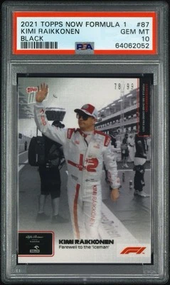 2021 Topps Now F1 Kimi Raikkonen #87 BLACK /99 PSA 10 GEM MINT Iceman Farewell - Image 1 of 2