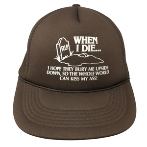 Sombrero de camionero When I Die Snapback marrón talla única malla ajustable cuerda trasera AmaPro - Imagen 1 de 9