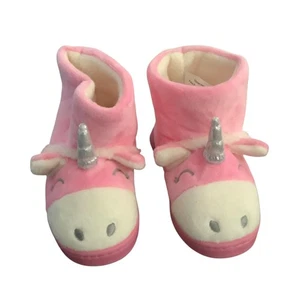 Kleinkind Einhorn Hausschuhe Booties Größe 6 rosa Plüsch kuschelig Hallenschuhe Sohle NEU - Bild 1 von 5