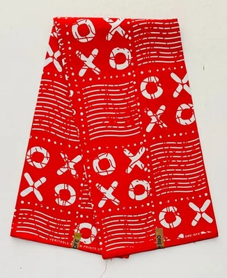 Tela estampada africana/Ankara - Rojo, blanco diseño 'Omo X&O', patio o al por mayor Foto 1 de 4