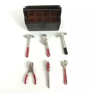 Miniature Hand Tools & Wood Toolkit Work Box Set 1:12 Dollhouse Fairy Garden - Picture 1 of 6