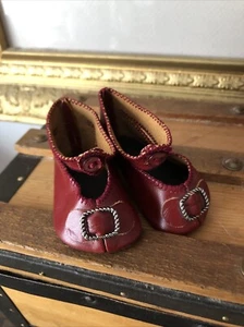 Antik Stil Vintage Burgunder Leder Zehenschnalle Puppenschuhe - Bild 1 von 15