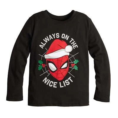 Spiderman Christmas Shirt T Tee Boy Kid Holiday 4 5 6 7 8 10 12 Nice List Marvel - Image 1 of 4