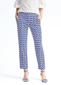 Pantalón geográfico Banana Republic Avery-Fit, estampado azul, entrepierna 24,5, talla 10S, usado - Imagen 1 de 9