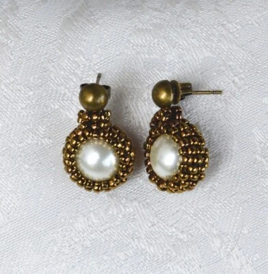 Ohrringe Bronze_LINE verschiedene Perlen Steckverschluss  - Bild 1 von 4