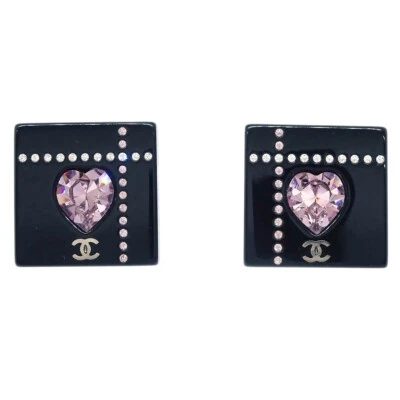 Chanel Square Earrings Clip-On Black Rhinestone 04A 194968 - Image 1 of 4