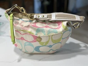 COACH Multi Sateen LogoC Leather Trim Zip Handbag PreOwned - Picture 1 of 9