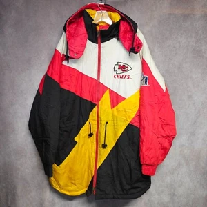 Vintage 90s Pro Player Kansas City Chiefs Hooded Puffer Winter Coat Jacket XL - Picture 1 of 12