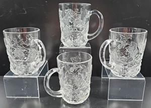 4 Cristal D'Arques Durand Mallory Mugs Set Clear Fruit Leaves Embossed Cups Lot - Picture 1 of 24