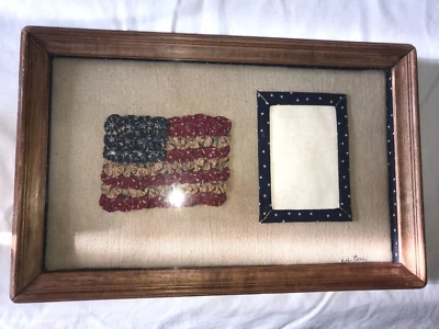 BUMPY LANE CRAFT USA American Flag PHOTO HOLDER Framed Burlap COLLAGE Lili Reahi - Image 1 of 4