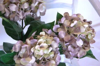 3 Raisin Rum 6" Silk Hydrangeas 12" Floral Stems-JaNice Interiors - Image 1 of 4