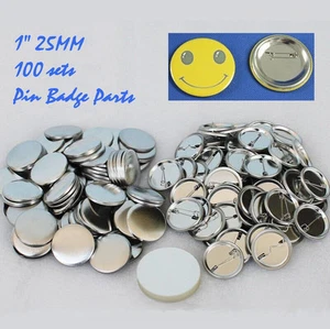 DIY 1" 25mm 100Sets metal Pin Badge Button Parts Great DIY Supplies company - Picture 1 of 8