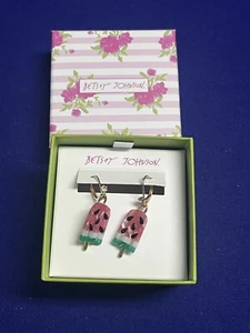 NEW BETSEY JOHNSON WATERMELON STATE POPSICLE DANGLE EARRINGS - Picture 1 of 5