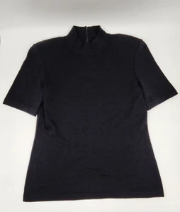 St John Basics Black Santana Knit Short Sleeve Mock Neck Sweater Sz M Classic - Picture 1 of 4