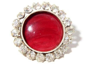 Czech Victorian silver metal crystal rhinestone red cabochon button - Picture 1 of 3