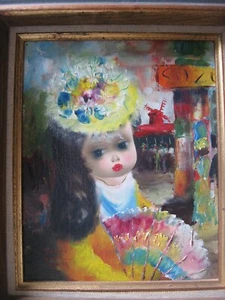 PONCINI Big Eyes peinture huile sur toile naïve Moulin Rouge Paris poupée - SUZE - Imagen 1 de 13