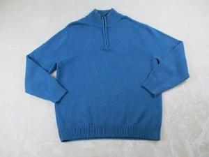 LL Bean Sweater Mens Extra Large Blue Knit Pullover 1/4 Zip 258291 Cotton - Picture 1 of 7