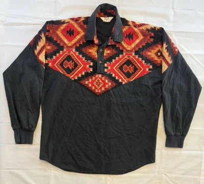 Vintage Roper 1/4 Button Pullover Aztec Black Long Sleeve Shirt Men's Lg USA - Image 1 of 4