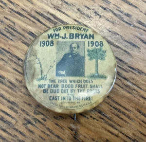 1908 William Jennings Bryan 7/8" pulsante pinback BRY-424 - Foto 1 di 3