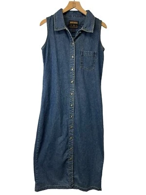 Vestido largo de mezclilla Woolrich vintage para mujer con botones delanteros 100 % algodón talla mediana Foto 1 de 4