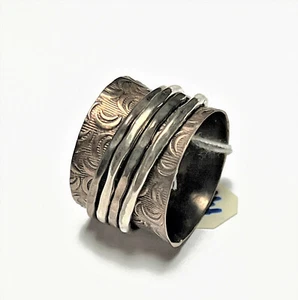 JJR002 - Meditationsring. Bronze, Silber & Kupfer Ring mit Bändern - Bild 1 von 5