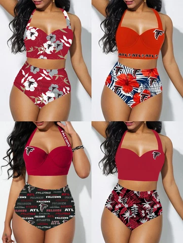 Atlanta Falcons 2 Pieces Halter Swimsuit High Waist Bikini Set Bathing Wear Gift Cover