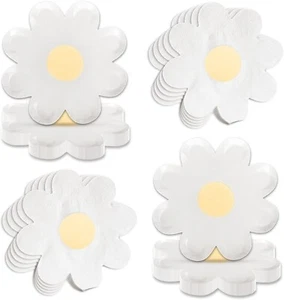 Juego de servilletas platos de papel con forma de flor de margarita 80 piezas (2 juegos) flores blancas fiesta - Imagen 1 de 9