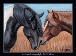 Dipinto Pinto Castagno Cavallo Prairie Pals ACEO Edizione Limitata Miniatura Stampa Arte - Foto 1 di 1
