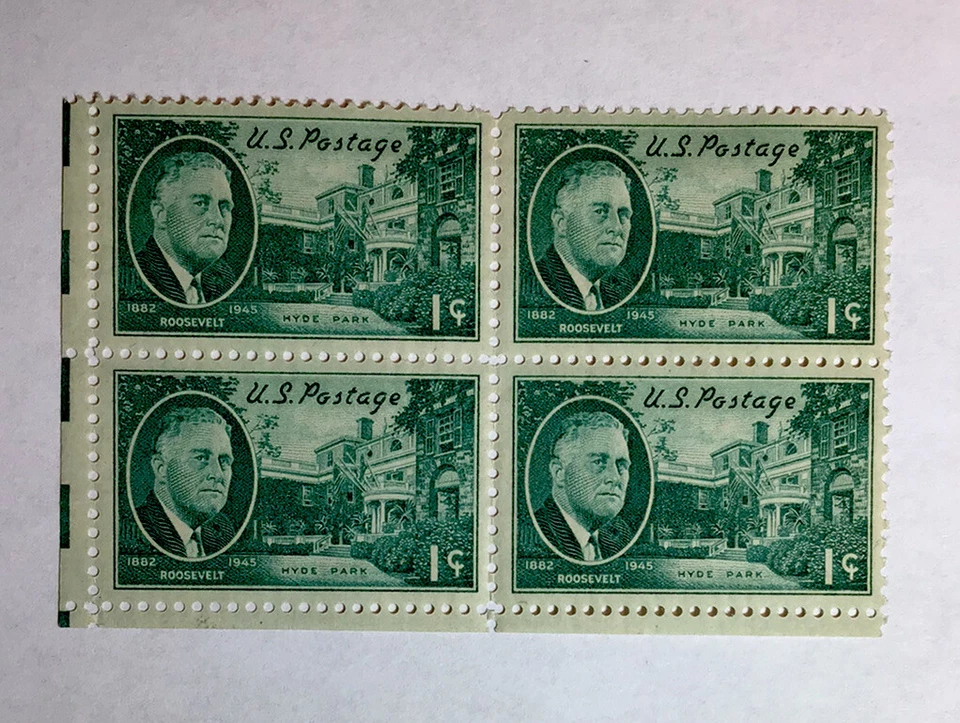 US 1 Cent Roosevelt Hyde Park 1945, Scott# 930, Block Of 4, 2MH/2MNH/OG/F. - Image 1 of 1