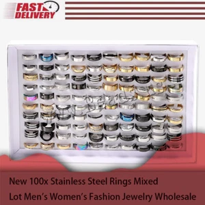New 100x Stainless Steel Rings Mixed Lot Men's Women's Fashion Jewelry Wholesale - Picture 1 of 8