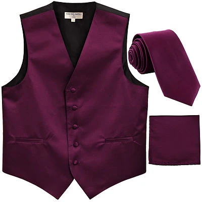 New Men's dark purple formal vest Tuxedo Waistcoat_necktie & hankie set wedding  - Image 1 of 4