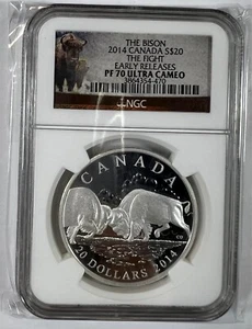 2014 Canada The Bison The Fight 1 Oz Proof Silver Coin NGC PF70 UC ER - Picture 1 of 4