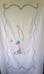 Colcha manta de chenilla para cuna de bebé de colección blanca azul oso dormido mariposa 40x68 - Imagen 1 de 5