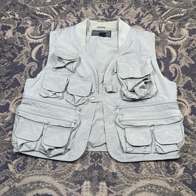 Vtg Eddie Bauer Cotton Fishing Vest Mens Size Large Green Fly Fishing Hunting - Image 1 of 4