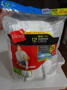 Hanes Vintage 12 Paar BIG TALL gepolsterte Crew-Socken für Herren weiß 12 14 neu USA mit frischem IQ - Bild 1 von 5