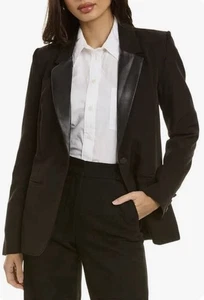 Laundry By Shelli Segal Women's Black Blazer Faux Leather Collar Size XL, NWT - Picture 1 of 10