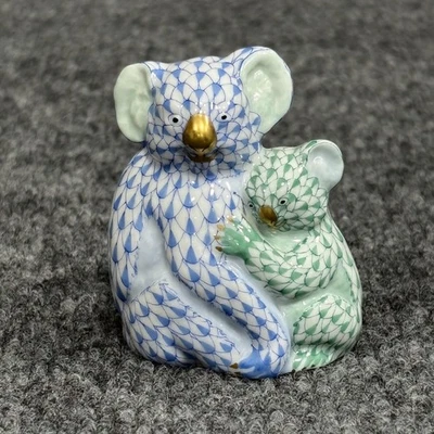 Herend Hungary Koala With Baby 15478 Blue Green Fishnet Gold Accents SVHB SVHV - Image 1 of 4